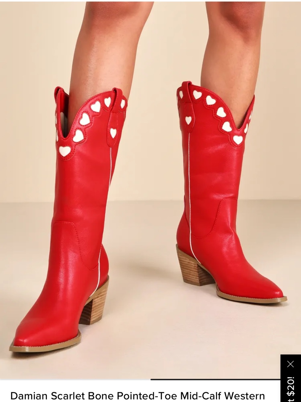Billini Scarlet Mid-Calf Western Boots with White Heart Cutouts